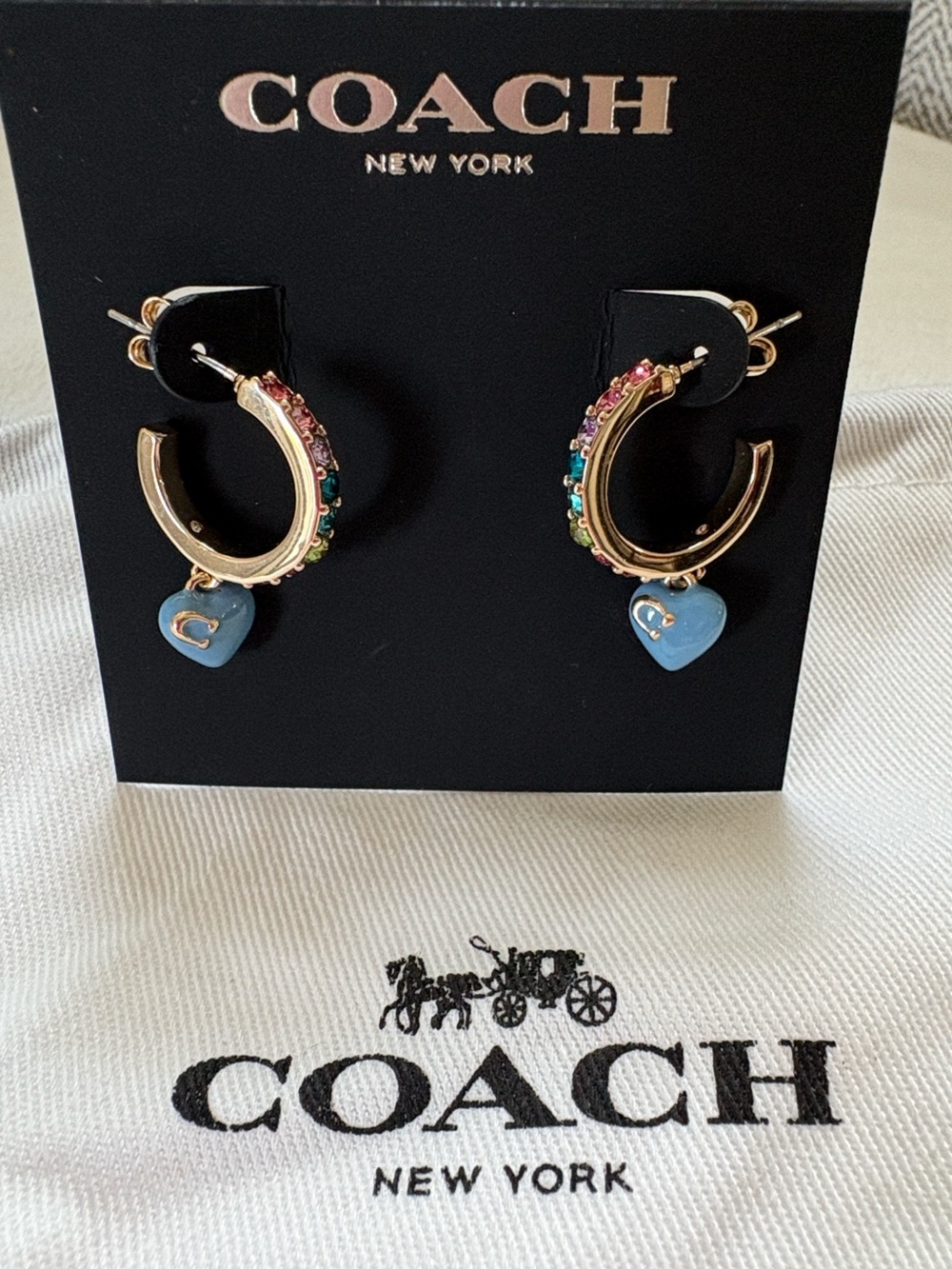 Coach Heart Charm Huggie Earrings